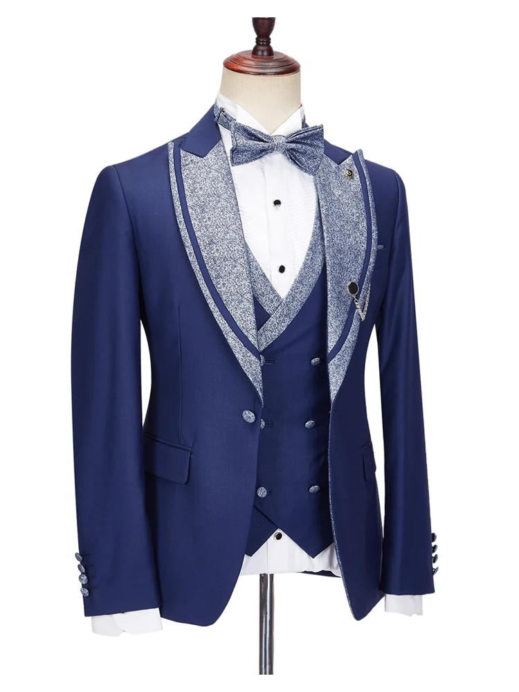 Blue Peak Lapel 3 Piece Prom Suit