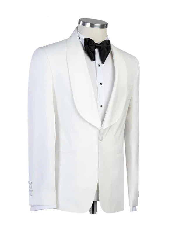 White 3 Piece White Shawl Lapel Wedding Suits