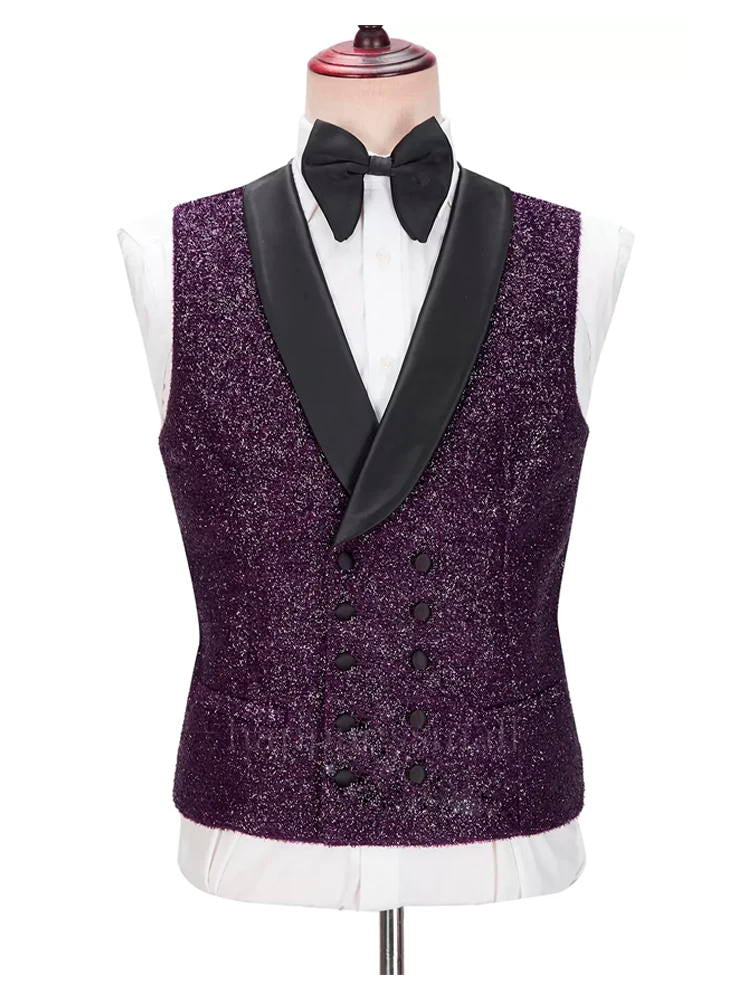 Bespoke Dark Purple Sparkle Shawl Lapel 3 Pieces Men Suits