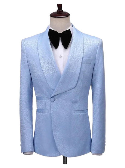 Sky Blue Shawl Lapel Double Breasted Wedding Groom Suit