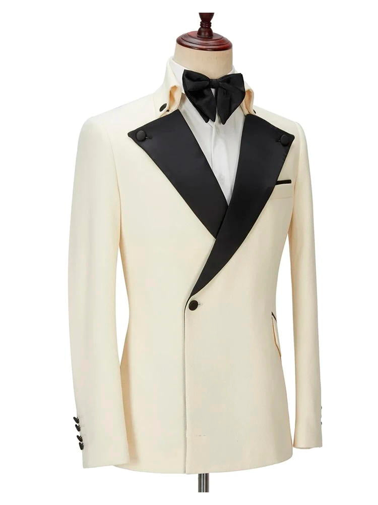 Beige Slim Fit Notch Lapel Groom Wedding Suit