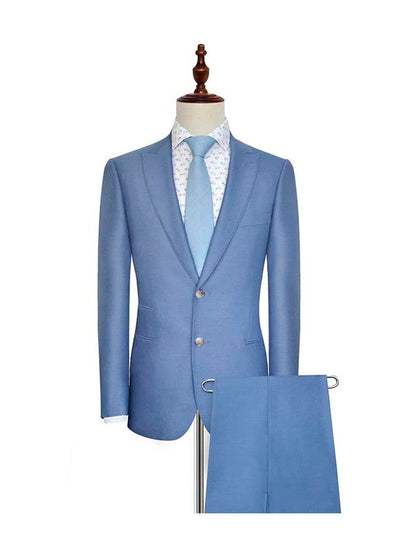 Blue Three Pockets Peak Lapel Business 2 Piece Suit