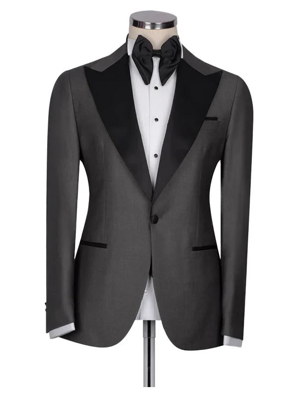 Classic Grey with Black Lapel 3 Pieces Slim Fit Prom Men Suits