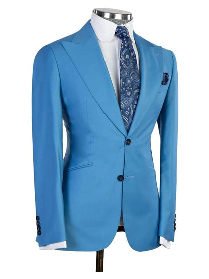 Blue Peaked Lapel 3 Pieces Men Suits