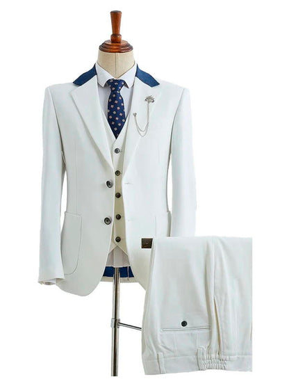 White Notch Lapel Prom Single Breasted 3 Piece Suit