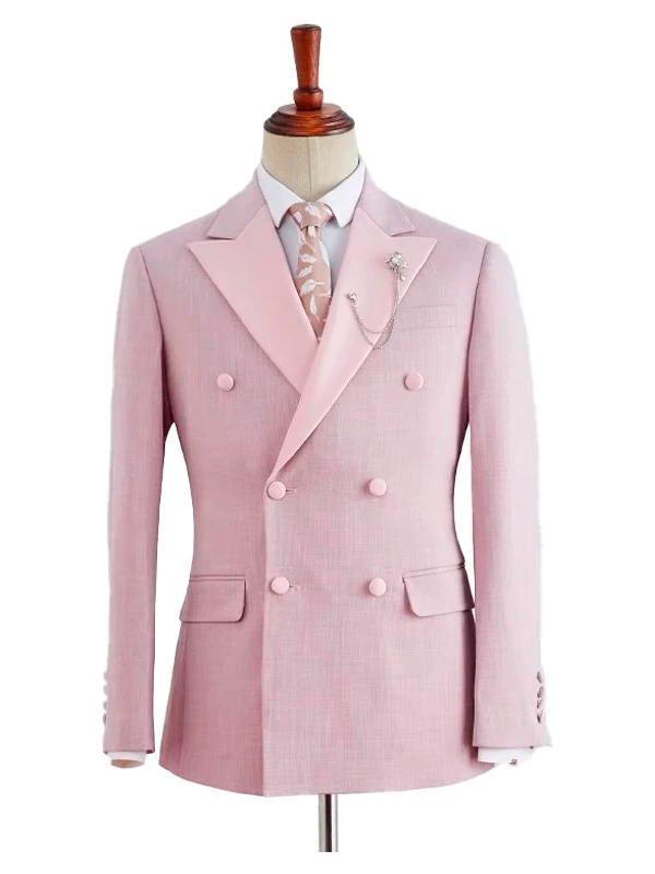 Pink Peak Lapel Double Breasted Prom 2 Piece Suit