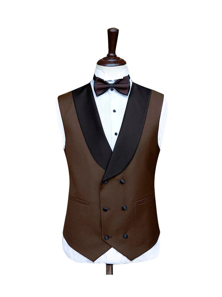 Brown Tuxedo 3 Piece Suit With Black Lapel