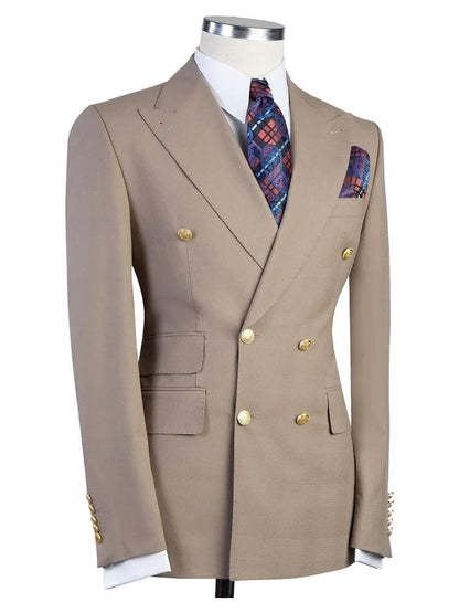 Brown Peak Lapel Double Breasted Gold Button Suit