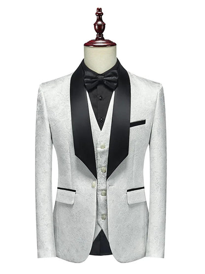 White Jacquard Shawl Lapel 3 Pieces Prom Men’s Suits
