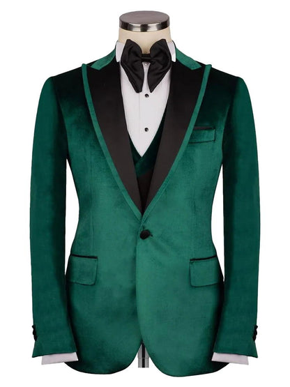 Green Peak Lapel Velvet Tuxedo Party Suit