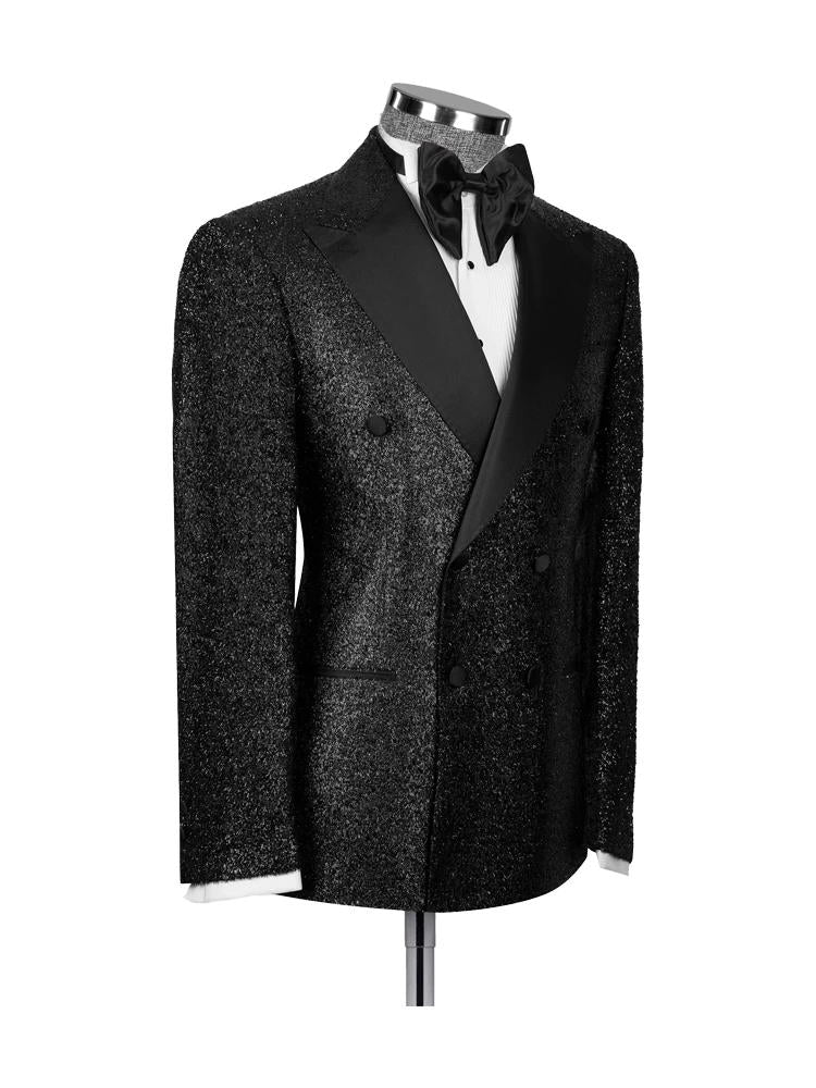 Shining Double Breasted Peak Lapel Wedding Suit