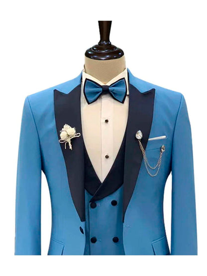 Sky Blue Slim Fit Single Breasted Wedding 3 Piece Suit