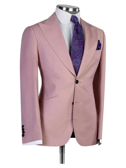 Pink Peaked Lapel 3 Pieces Men Suits