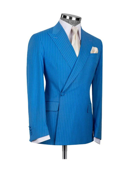 Ocean Blue 2 Piece Striped Peaked Lapel Suit