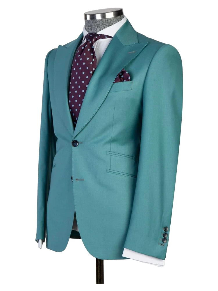 Green Peaked Lapel 3 Pieces Men Suits