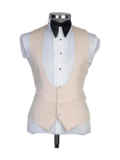 Beige 3 Piece Single Breasted White Shawl Lapel Tuxedo