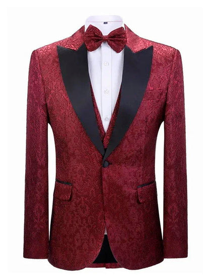 Burgundy Peak Lapel Wedding Man's 3 Piece Suit