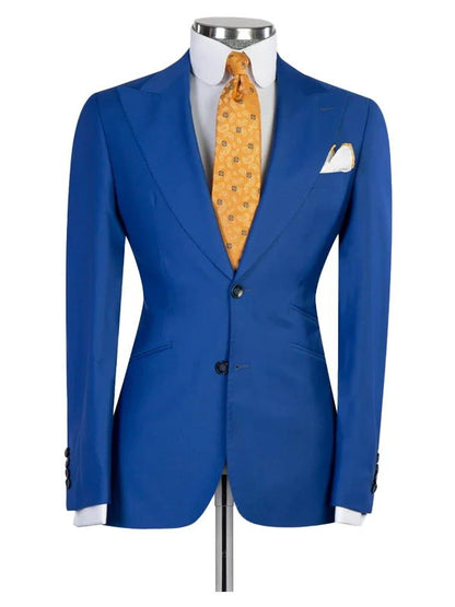 Navy Blue Peaked Lapel 3 Pieces Men Suits