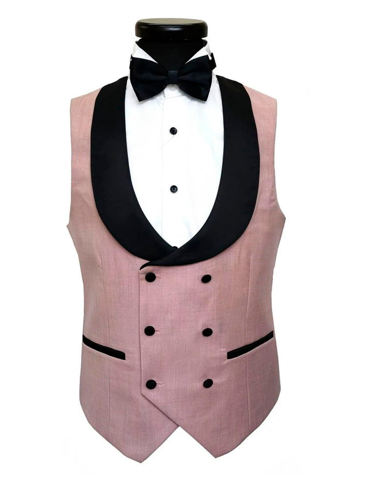 Pink 3 Piece With Black Peak Lapel Tuxedo