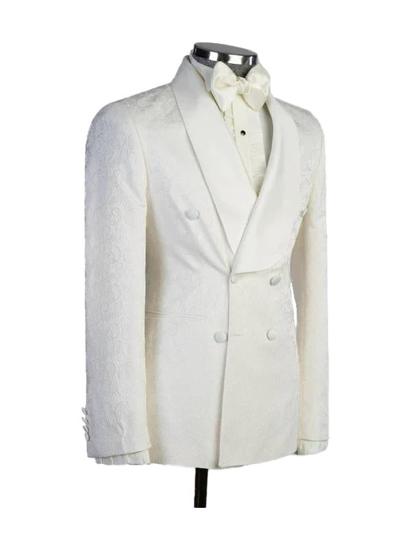 Off White Double Breasted Peak Lapel Suit