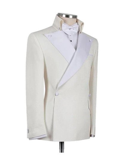 White 2 Piece Double Breasted Notch Lapel Suits