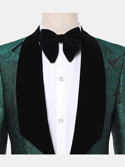 Green Shawl Lapel Suit With Black Velvet Lapel