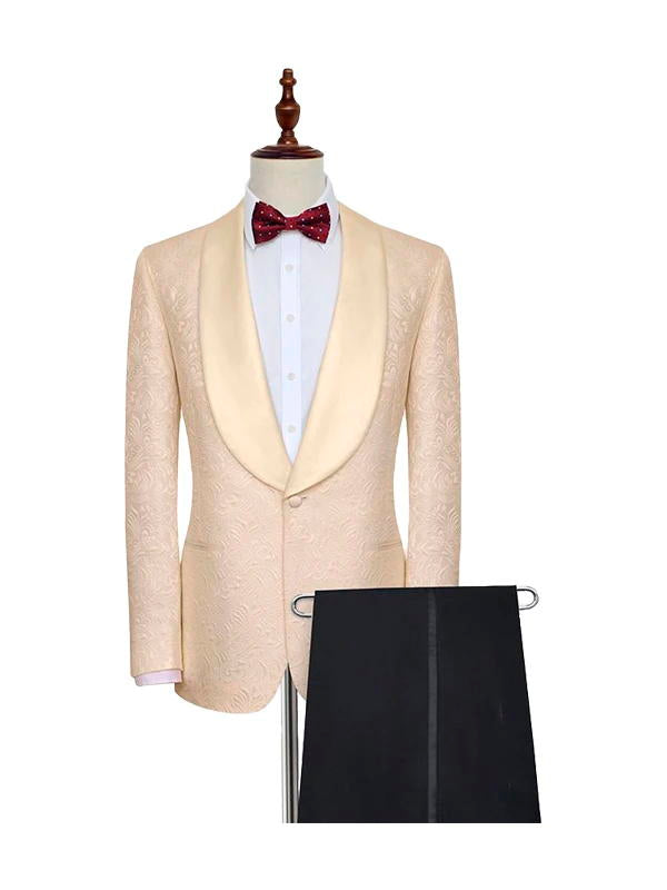 Men's Champagne Jacquard Shawl Lapel Wedding Tuxedos Suit