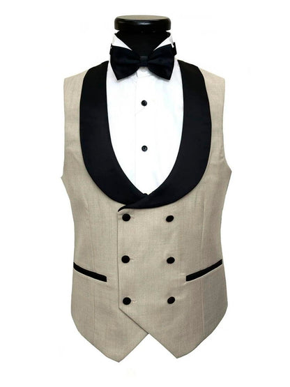 Beige 3 Piece With Black Peak Lapel Tuxedo