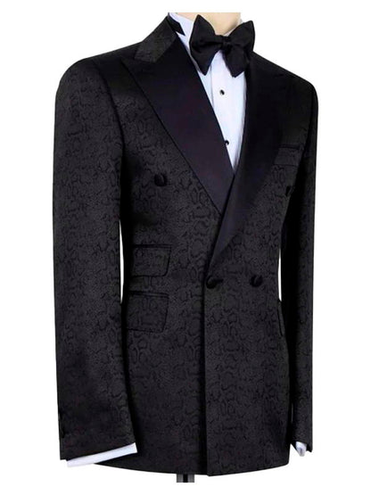 Black Double Breasted Jacquard Fashion Prom Men Suit