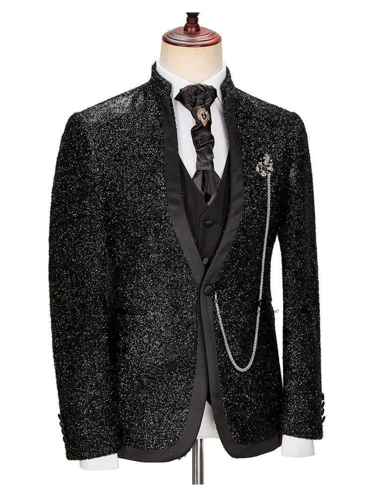 Black Sequin Prom 3 Piece Suit