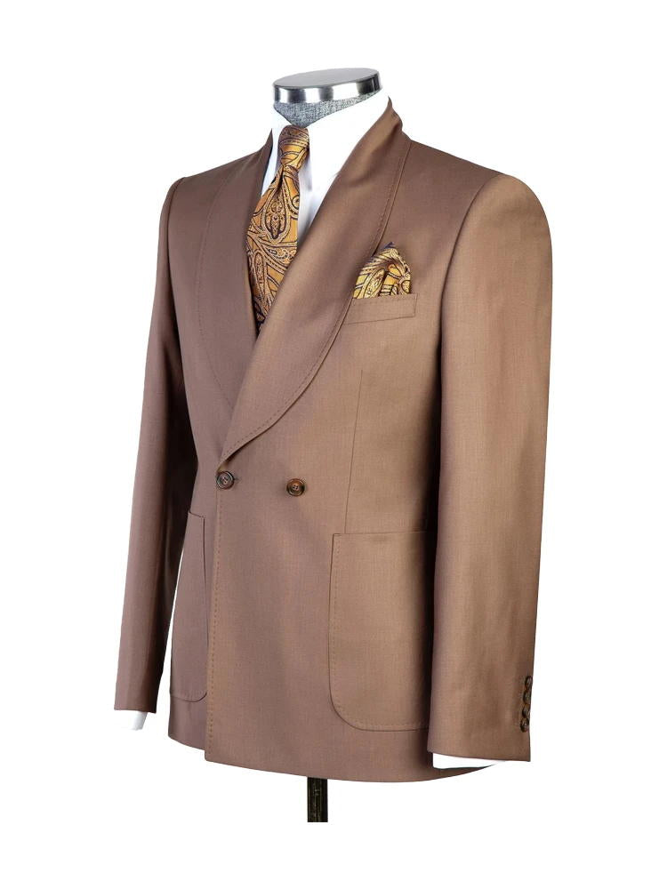 Brown 2 Piece  Shawl Lapel Double Breasted Fashion Prom Men Suits