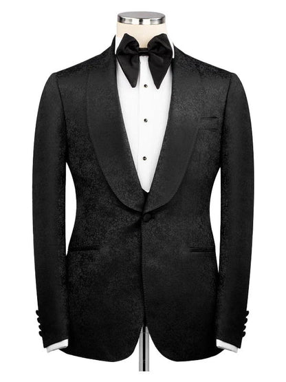 Black 3 Piece Shaw Lapel Jacquard Wedding Suit