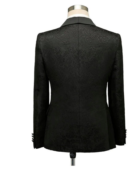 Black Jacquard Shawl Lapel Wedding 3 Piece Suit