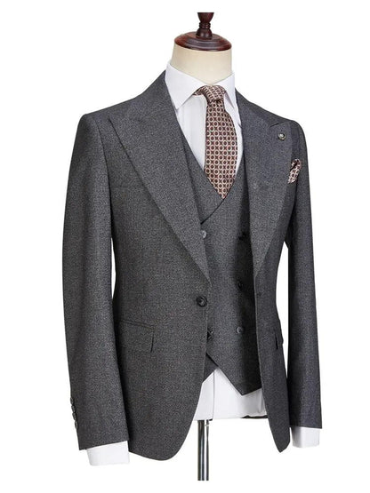 Grey Casual Peak Lapel Single Breasted Suit