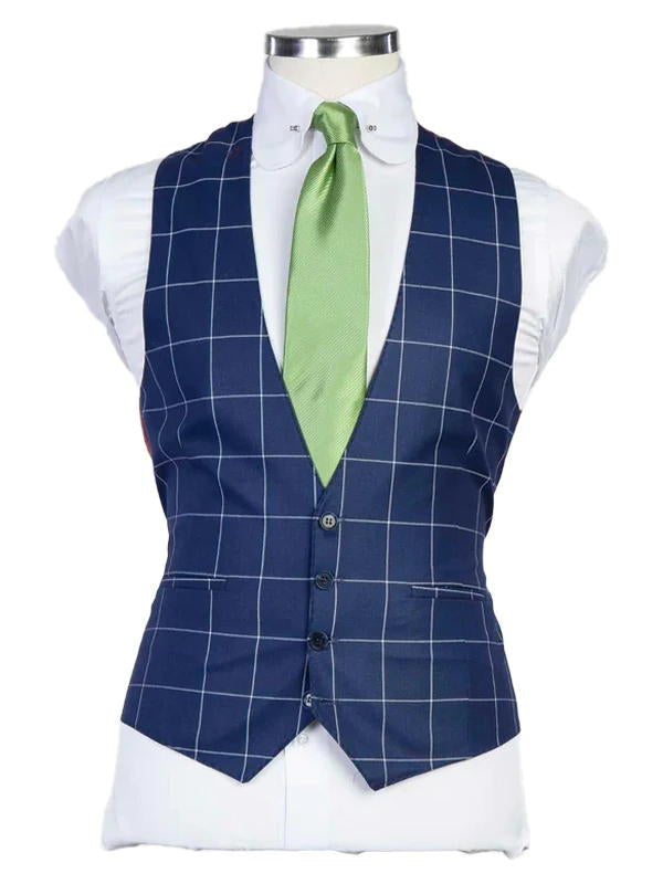 Navy Blue Plaid Peak Lapel Single Breasted 3 Pieces Suits