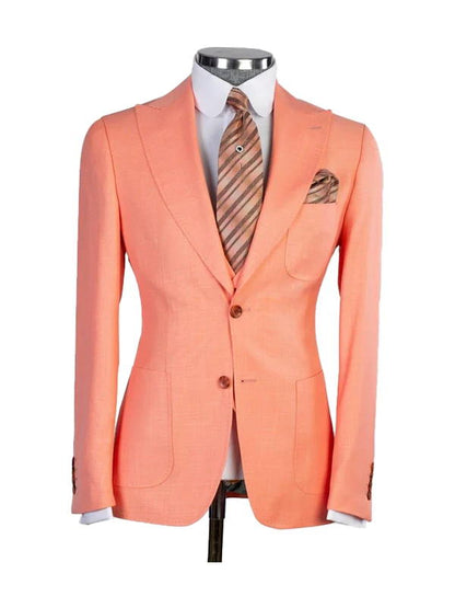 Orange 3 Piece Peak Lapel Single Breasted Suit