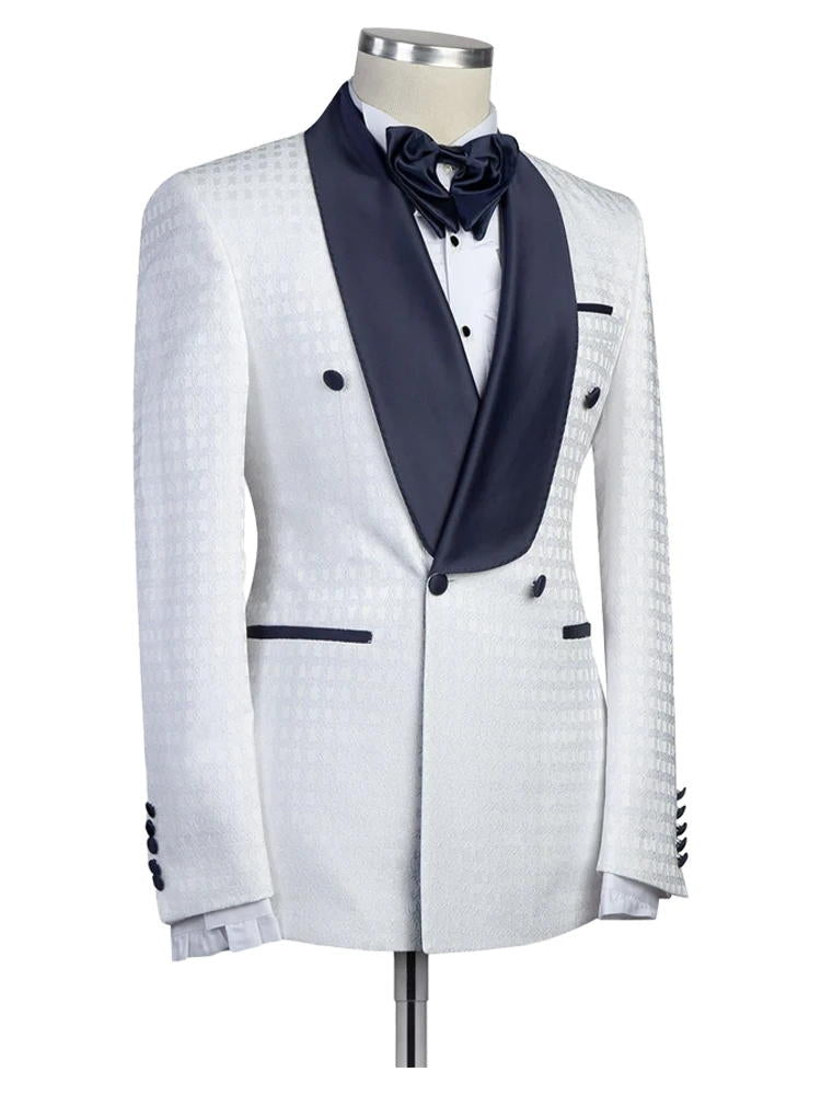 White Double Breasted Shawl Lapel Wedding Groom Suits