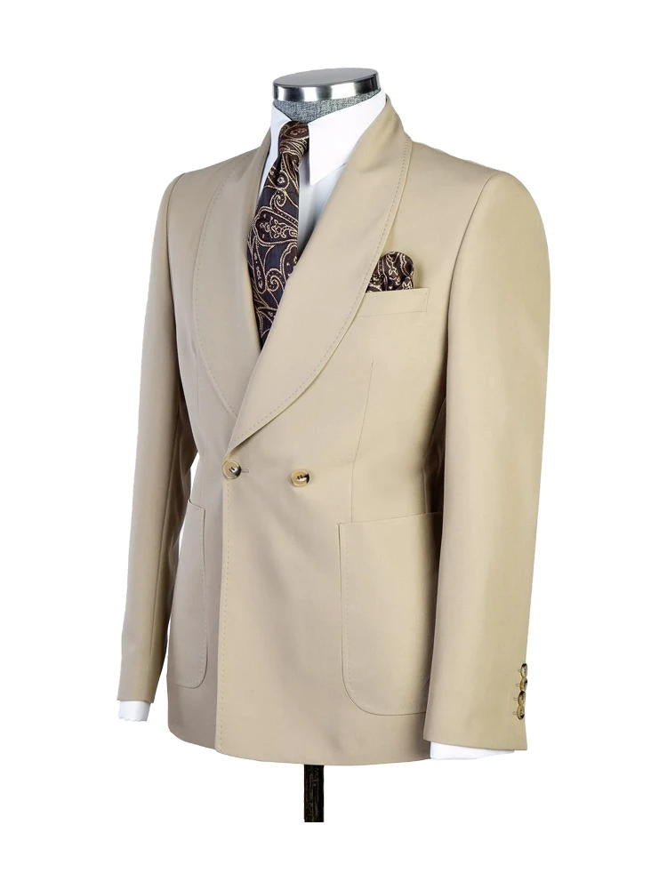 Champagne 2 Piece  Shawl Lapel Double Breasted Fashion Prom Men Suits