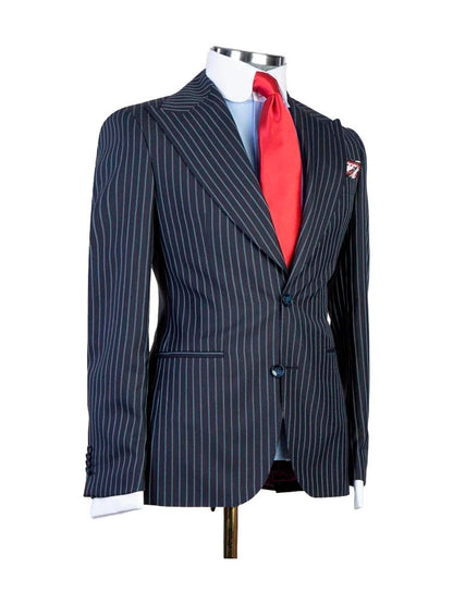 Dark Navy 3 Piece Striped Fashion Suit