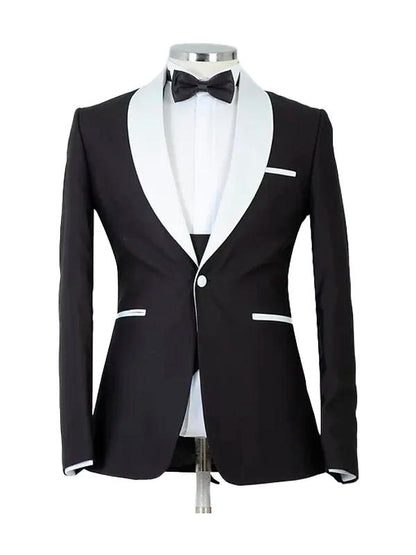 Black 3 Piece White Shawl Lapel Classic Suit