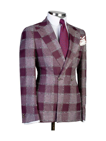 Purple 2 Piece Chic Plaid Notch Lapel Suits