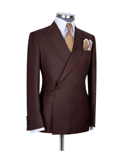 Dark Brown 2 Piece Classic Peak Lapel Side Button Suit