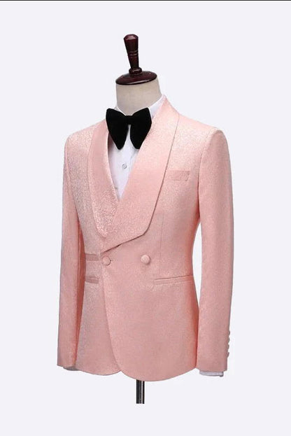 Pink 2 Piece Double Breasted Jacquard Suit
