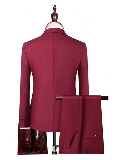 Classic Burgundy Notch Lapel Single Breasted Suit