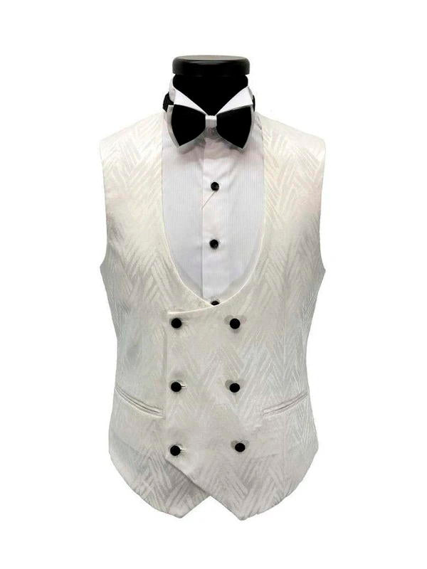 White Pattern Tuxedo with Black Shawl Lapel 3 Piece Suit