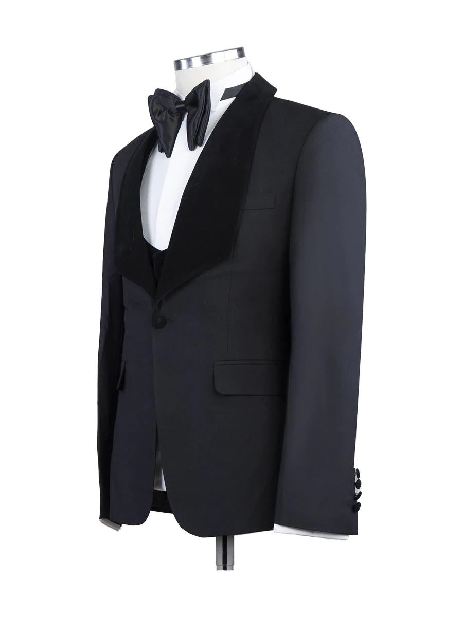 Black 3 Piece Satin Shawl Lapel Suits