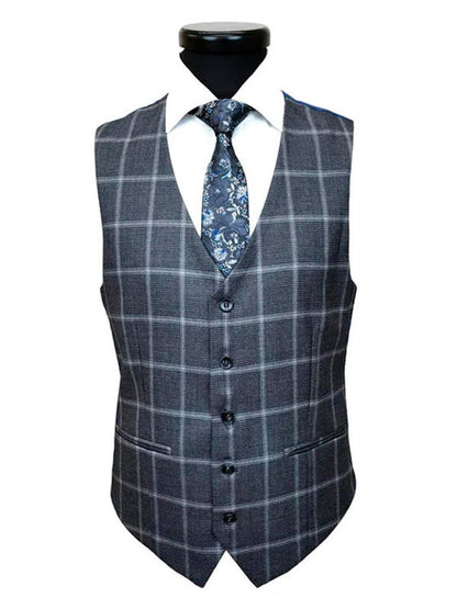 Grey 3 Piece Bespoke Taupe Plaid Slim Fit Suit