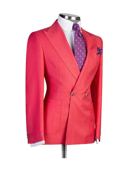 Red 2 Piece Double Breasted Peak Lapel Suits