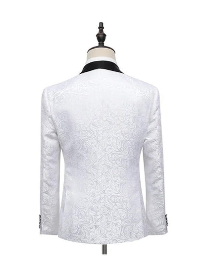 White Single Breasted Black Lapel 3 Piece Suit