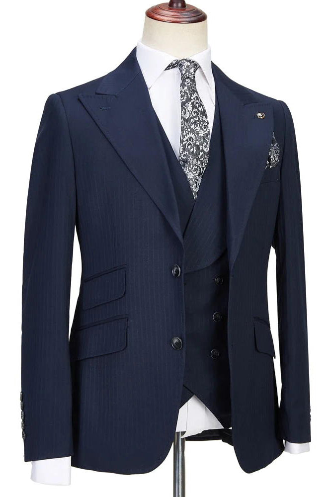 Dark Blue Pinstripe Slim Fit 3 Piece Suit